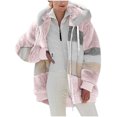 thumbnail image 1 of FAIWAD Women's Full Zip Fuzzy Fleece Hooded Coat Color Block Drawstring Fall Winter Warm Coat with Pockets, 1 of 6