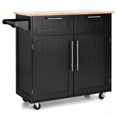thumbnail image 1 of Giantex Rolling Kitchen Island Cart Storage Trolley Multipurpose Serving Cart with Storage,Lockable Wheels,Towel Rack and Rubber Wood Top(Black), 1 of 8