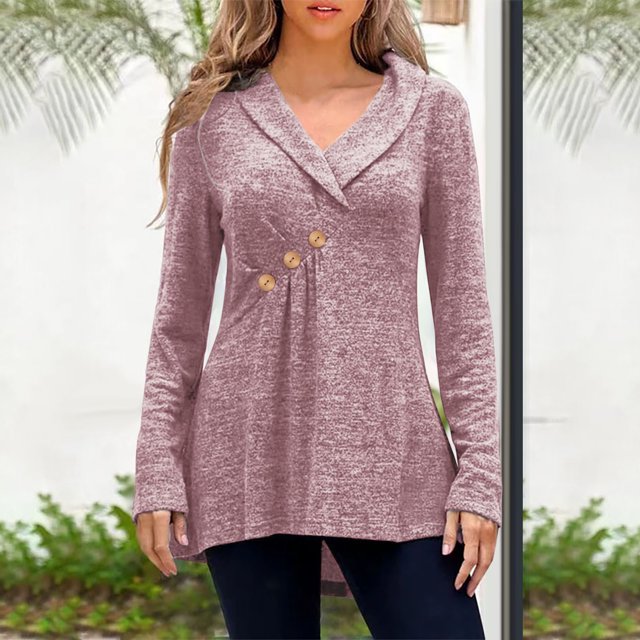Hauts Grande Taille pour Femmes, Col en V Décontracté, Manches Longues, Blouse Ample