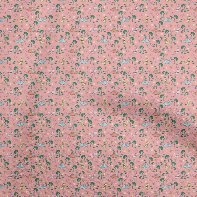 oneOone Tissu en Rayonne Rose Dinosaure Coloré Matériel de Robe Imprimé Tissu au Mètre 56 Pouces de Large