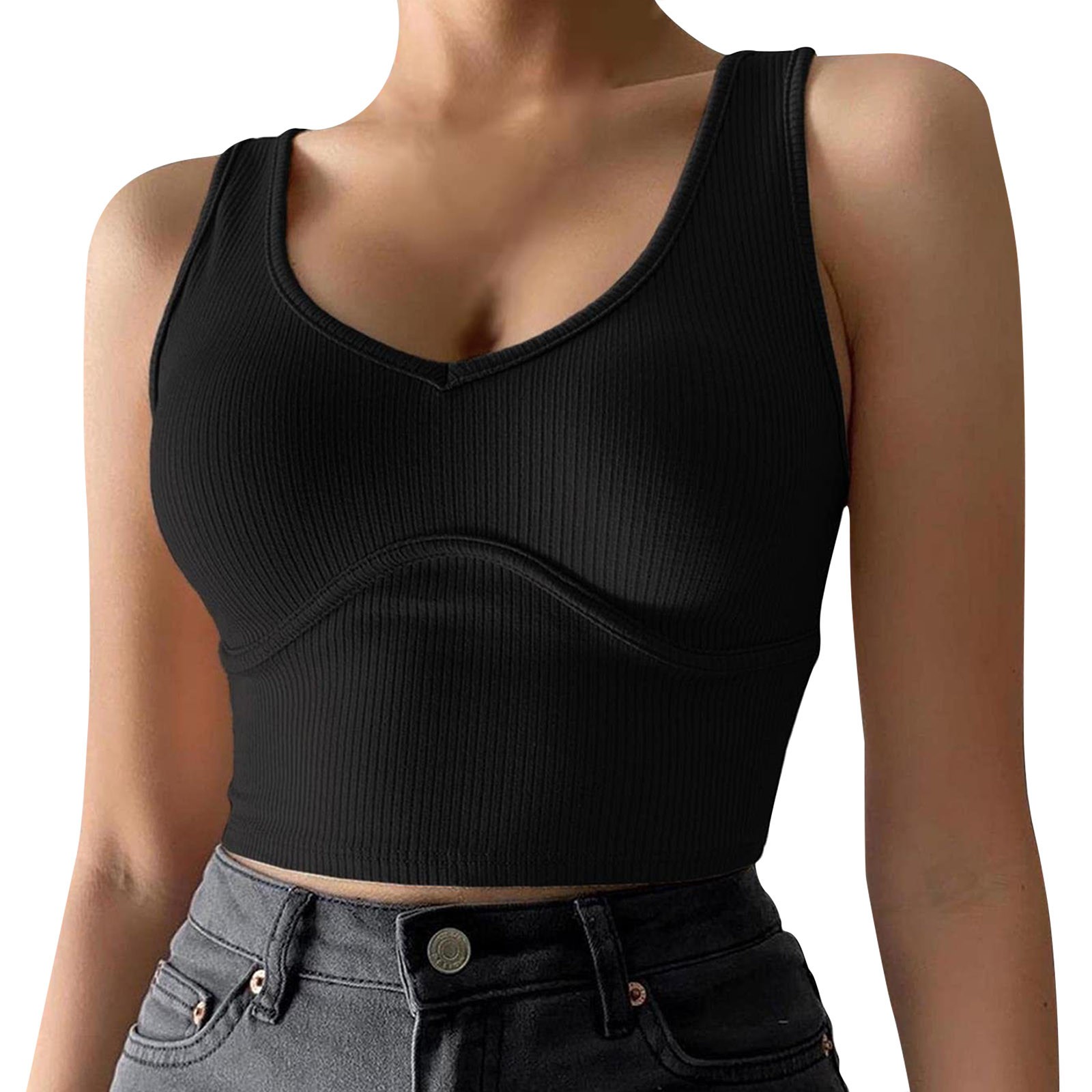 Yuyuzo Womens Ribbed Knit Tank Tops Sleeveless Shirts Scoop Neck Crop Tops Stretchy Slim Basic Tees