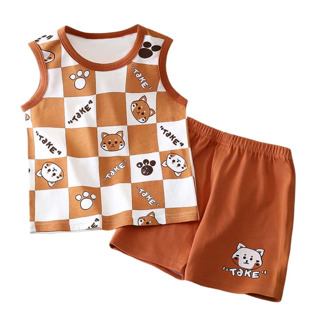 Hiiyo Infant Boys Summer Outfits Cartoon Print Soft Tank Top & Shorts Set, Sizes 3-9M
