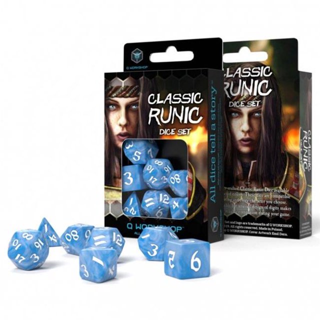 Q-workshop QWOSCLR1R Classic Runic Dice, Glacier & White - Set of 7