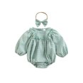 thumbnail image 1 of Faithtur Barboteuse pour Bébé Filles à Carreaux Col Rond Lanterne Manches Longues Combinaisons Automne Décontractée une-Pièce avec Bandeau, 1 of 9