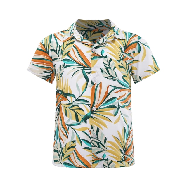 Jowowha Chemises Décontractées d'Été pour Petits Garçons Aloha Luau Col Rabattu Hauts Tropicaux Type B 110