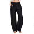 thumbnail image 3 of Women‘s Linen Plus Size High Waisted Loose Fit Pants Drawstring Closure Gothic Trousers for Women, 3 of 4