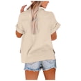 thumbnail image 4 of fheaev Button Up Shirts For Women Roll Up Short Sleeve Button Down Cotton Linen T-Shirts With Pocket V-Neck Work Tunics Blouse Collared Tops, 4 of 9
