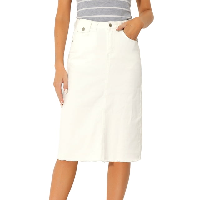 Unique Bargains Jupe Trapèze Décontractée en Denim pour Femme, Blanc, Petit