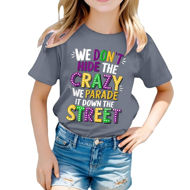 WEIYLL T-Shirts Filles Imprimé Lettre Col Rond Manches Courtes Tee-Shirt Décontracté Enfant pour 6-7 Ans