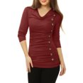 thumbnail image 2 of INSPIRE CHIC Women's Cowl Neck Buttons Decor Long Sleeves Ruched Top, 2 of 6