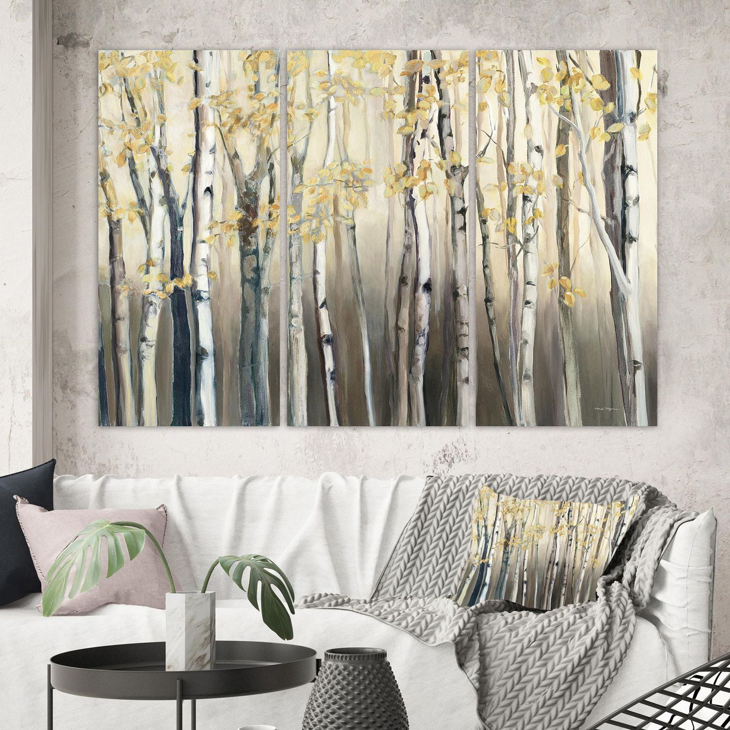 Designart Forêt de bouleaux dorés I Art mural sur toile