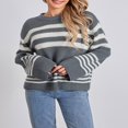 thumbnail image 3 of Women‘s Fall Loose Knit Tops Stripe Print Long Sleeve Sweaters, 3 of 9