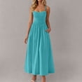 thumbnail image 2 of Amzcrzy Robes pour Femmes Couleur Unie Bretelles Spaghetti Robe d'Été Décontractée Col Rond Sans Manches Robes Soleil pour Femmes Tendance à Étages Fluide Robes Maxi avec Poches, 2 of 8