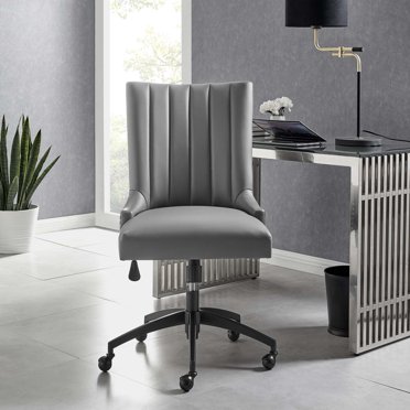 Modway Chaise de Bureau en Cuir Végane à Canaux Capitonnés Empower, Noir Gris