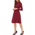 thumbnail image 4 of INSPIRE CHIC Robe Midi en Tricot à Manches Longues à Col Noué pour Femme, Tenue de Travail, TG, Rouge, 4 of 5