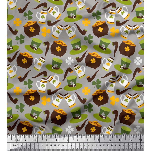 Soimoi Satin Silk Fabric Coin Pot & Cups Fabric Prints by Yard 42 Inch Wide