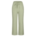 thumbnail image 4 of AherBiu Women's Casual Solid Color Loose Elastic Waist Drawstring Straight Summer Long Pants, Small, 4 of 6