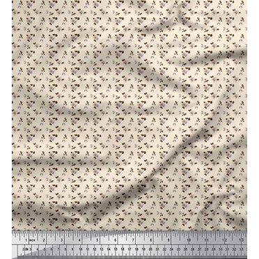 Soimoi Crepe Silk Fabric Leaves & Floral Shirting Print Fabric by The Yard 42 Inch Wide