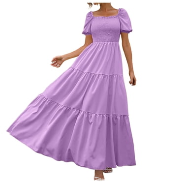 GDREDA 2024 Floral Boho Maxi Dress for Women Wrap Design with Ruffle Hem and Adjustable Belt Casual Flowy A-Line Dress Purple,XL