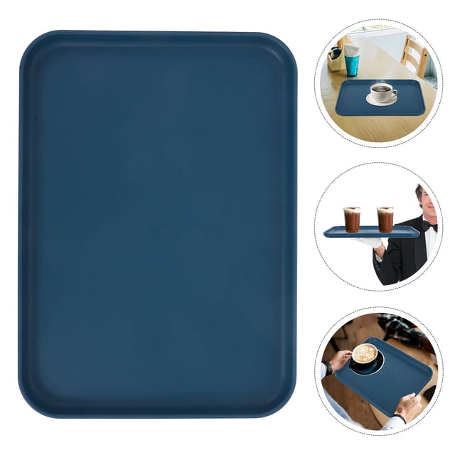 Raindrops 2Pcs Dark Blue Rectangular Non Slip Plastic Trays for Home Serving Use