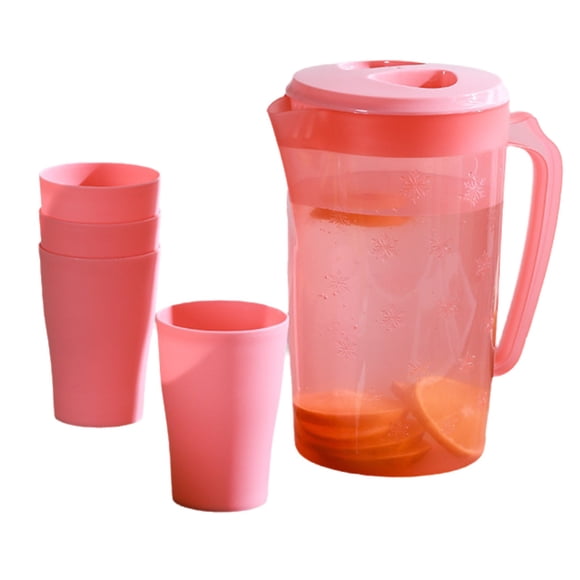 Tea Kettle Set with 4 Matching Cups – 2200 mL Plastic Cold and Hot Beverage Dispenser for Home, Office, or Picnics
