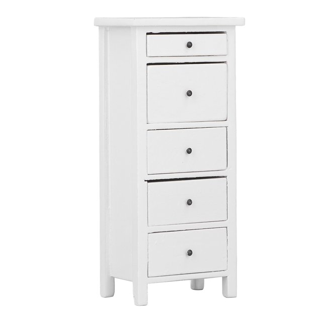 Commode Miniature, Blanche Robuste 5 Tiroirs Imitation Bois 1:12 pour Décoration de Salon