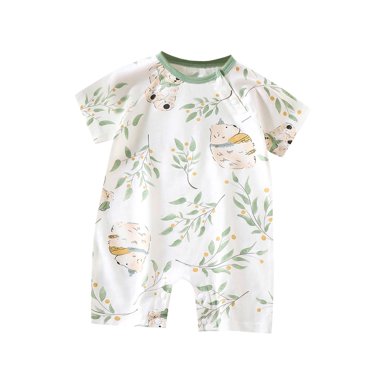 Virmaxy (0-12 Mois) Bébé Été Manches Courtes section Mince Barboteuse Nouveau-Né Coton Mignon Lion Imprimé Chandail à Capuchon Bébé Ouvert Équipement Manches Courtes Court Chandail à Capuchon d'Escalade Blanc-3 0 Mois