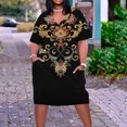 thumbnail image 2 of Pisexur Robes d'Été pour Femmes Mode Imprimé Floral Robe Décontractée Ample Col en V Manches Courtes Robes T-Shirt Fluide Surdimensionnée Robe de Plage avec Poches Grande Taille Mi-Mollet L-5TG, 2 of 5