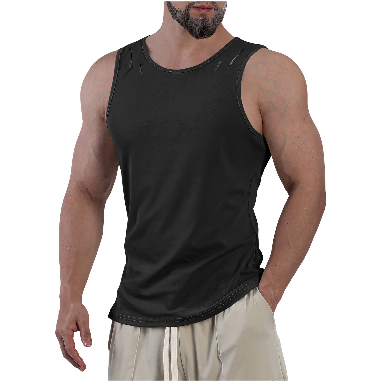 Admvng Mens Tank Top Undershirt Solid Color Tight Fitting Breathable Lightweight Sports Sleeveless M-3XL