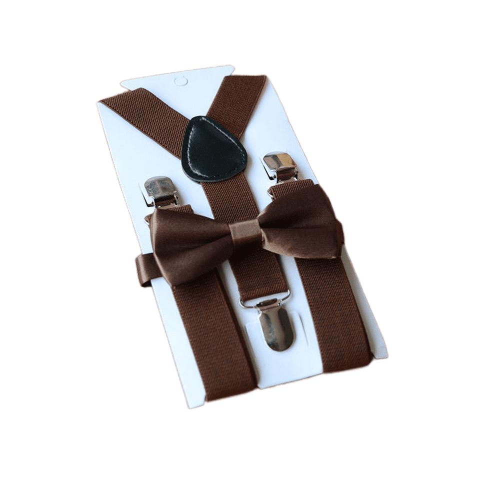 Gupgi Kids Solid Adjustable Elastic Suspenders Y-back Suspender Bow Tie Set