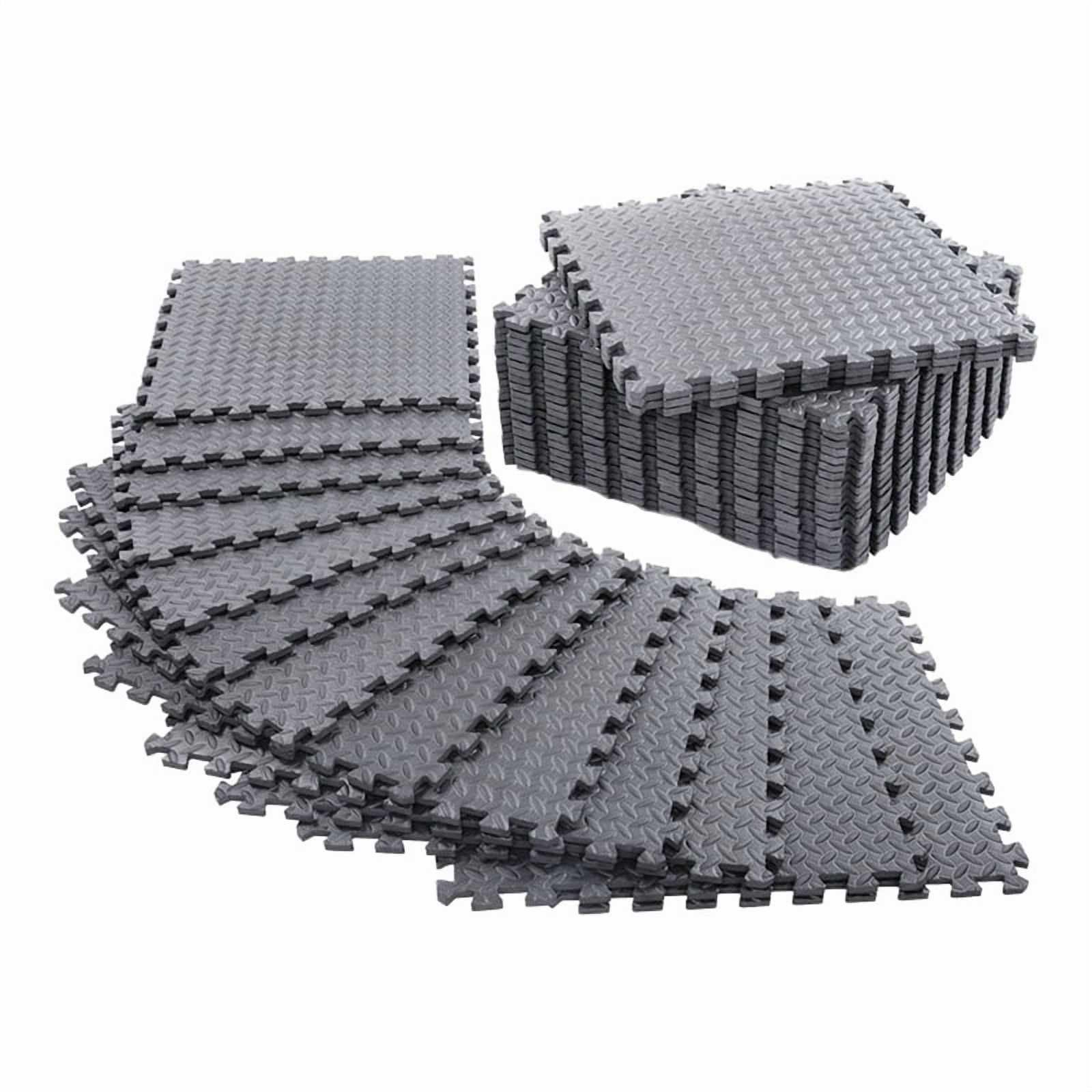 12 Pack Floor Exercise Mat for Home Gym or Floor Padding for Yoga, Weights Gym Equipment Gray,12 x exercise mat(with End Borders),Gray