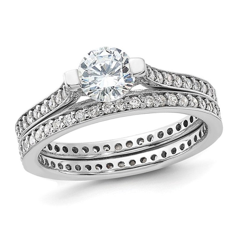 Sterling Silver Engagement Bridal Wedding Ring Set with Cubic Zirconia (CZ) (CZ)