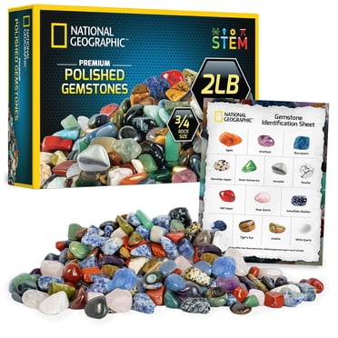 National Geographic Pierres Polies de Qualité Supérieure - 2 Livres de Pierres Roulées de 3/4 Po et Cristaux en Vrac 4500+ Carats Pierres Précieuses pour Enfants Kit de Roche et de Minéral Jouets STIM