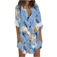 thumbnail image 1 of PEZHADA Robes pour Femmes Grande Taille Robes Chemise Décontractées Mode Femmes Robe Imprimée à Manches Longues Bouffantes à Col en V Robe Midi Bleu Clair, 1 of 6