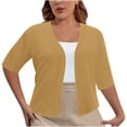 thumbnail image 2 of CFLVAEK Fall Cardigan Sweaters for Plus Size Women Casual Short Sleeve Open Front Shrugs Soft Solid Color Cropped Boleros Lightweight Cardigans Cover Ups Khaki XXXXXL, 2 of 7