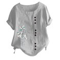 thumbnail image 1 of Birdeem Womens Fashion Summer Round Neck Leisure Short Sleeve Printed Buttons Tops, 1 of 7