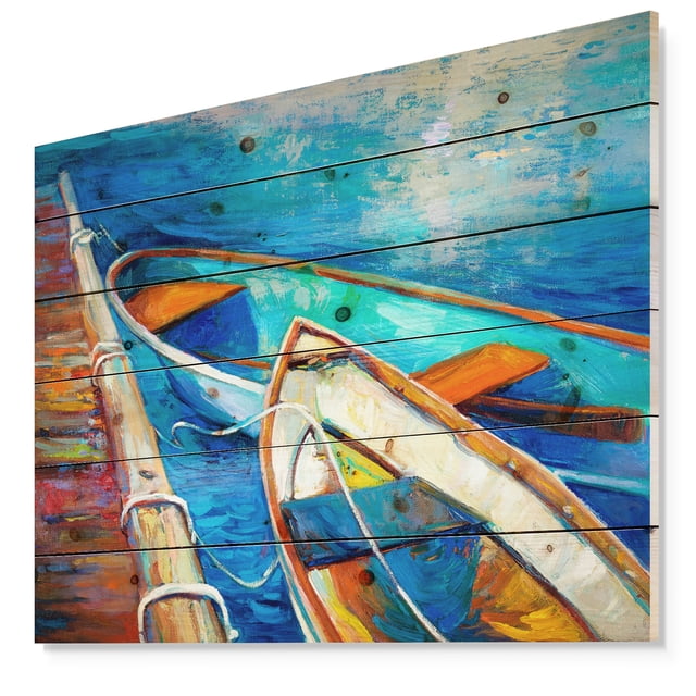 Design Art - Boats and Pier in Blue Shade