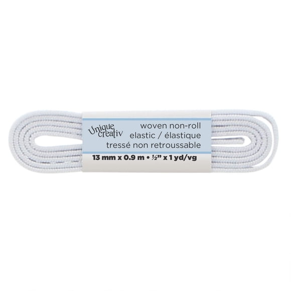 UNIQUE CREATIV Woven Non-Roll blanc Elastic, 13 mm (0.51 in), 9 m (9.84 yd)