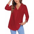 thumbnail image 3 of LUXUR Haut Femme Ample Tunique Chandail Manches 3/4 Chemise Col en V Blouse Rouge G, 3 of 6