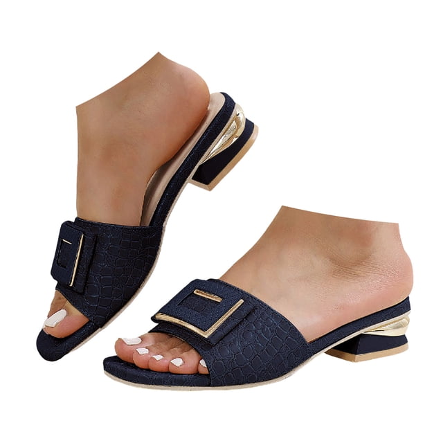 Dakaela Women's Flat Sandals Summer Comfortable Square Open Toe Slip on Slides Work Dress Mules Blue