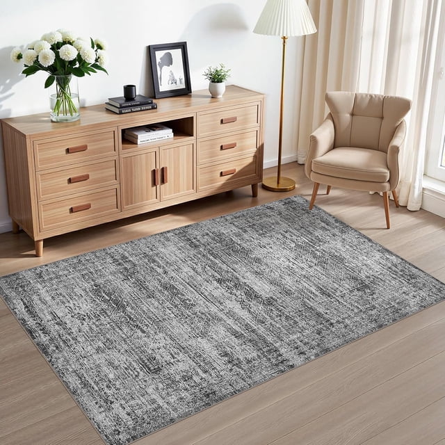 x Area Rug Living Room Rugs Washable Neutral Modern Abstract Soft Thin Large Rug Indoor Floor No Slip Rug Carpet for Bedroom Under Dining Table Home Office Decor Grey