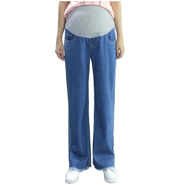 FAIWAD Jeans en Denim de Maternité Décontractés pour Femmes, Coupe Ample, Taille Élastique, avec Poches