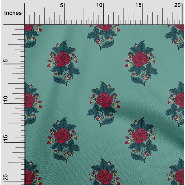 oneOone Georgette Viscose Fabric Leaves & Floral Block Print Fabric By Yard 42 Inch Wide