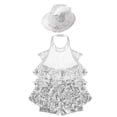 thumbnail image 4 of Eandarui Justaucorps-Robe de Danse à Paillettes pour Filles, Col Licou, avec Chapeau, Costume de Performance Salsa Samba Rumba Jazz Argent 4, 4 of 5
