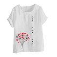 thumbnail image 4 of Économies d'Été! Horkkom Hauts Grande Taille pour Femmes Été Décontracté Chemises en Lin à Manches Courtes Col Rond Imprimé Floral Blouses Amples, 4 of 4
