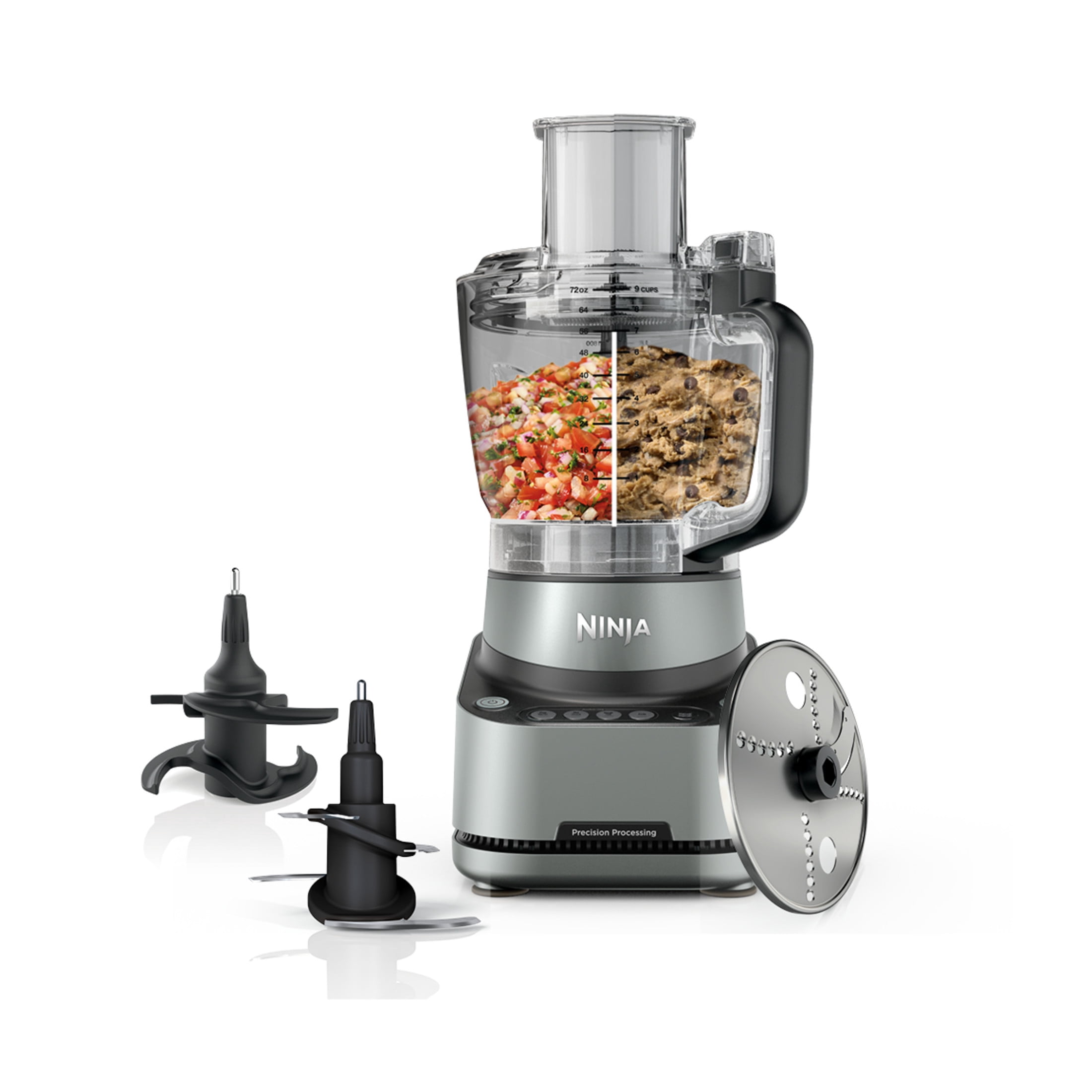 Ninja 9-Cup Food Processor, 4 Auto-iQ Presets, Reversible Slicing/Shredding Disc, BZ601C, Silver
