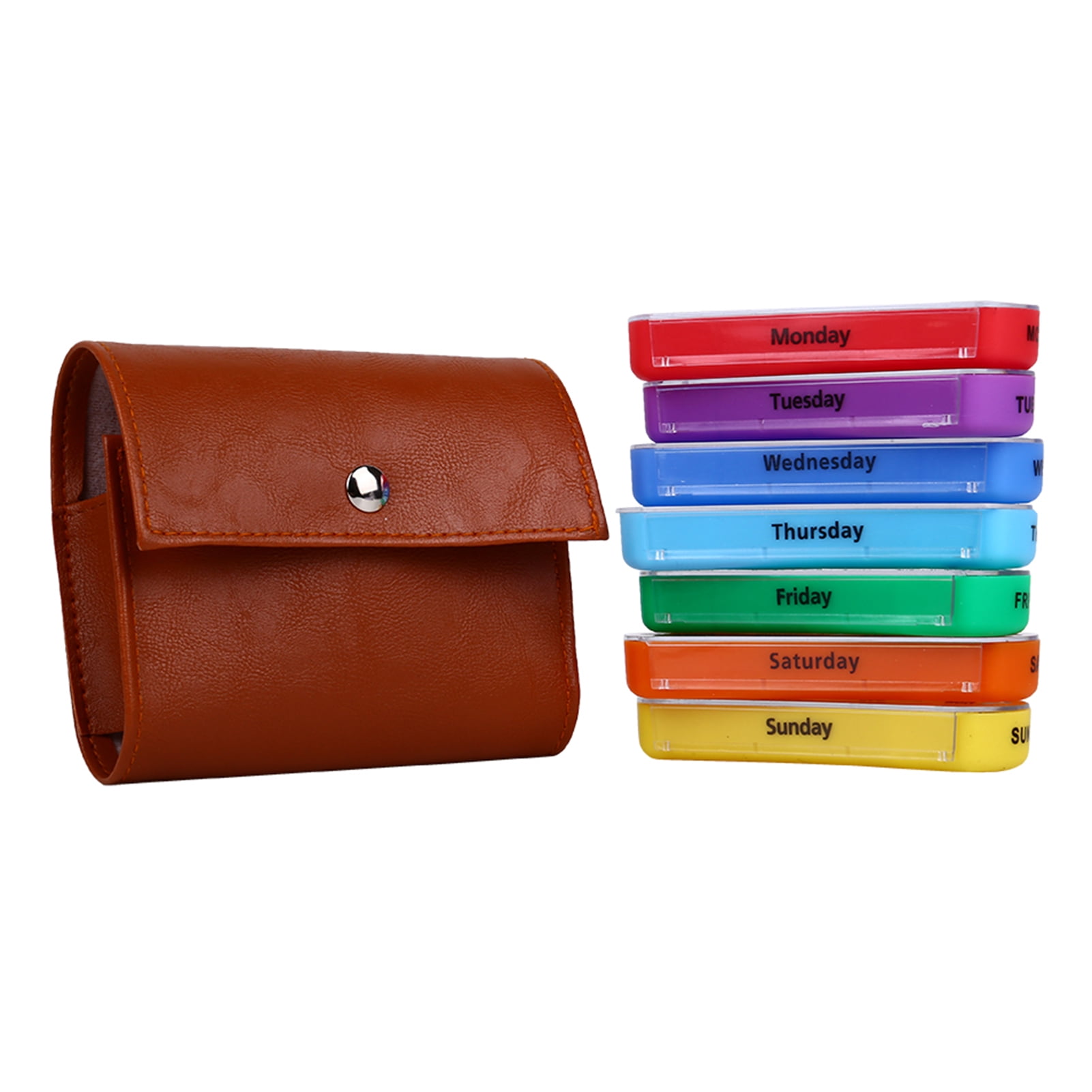 Zootealy One Week 7 Small Boxes 28 Grids Pill Boxes Tablet Container Organizer Portable PU Leather Case (Brown)