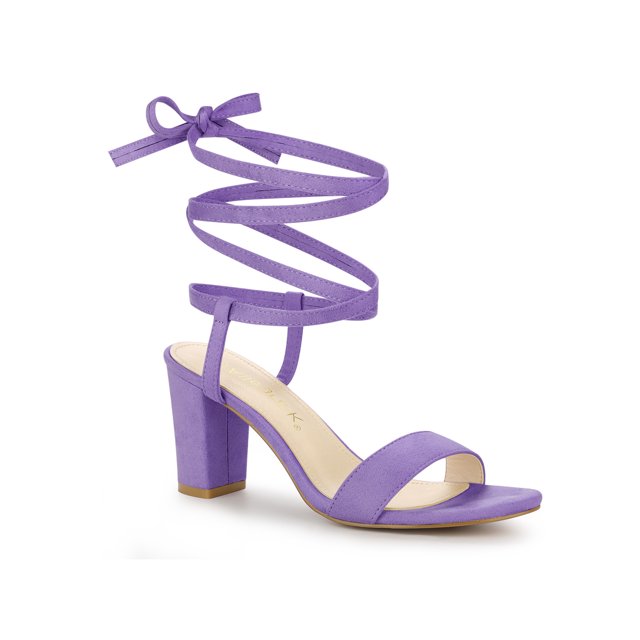 BLISSFUL STEP Sandales à Talons Hauts Blocs à Bout Ouvert à Lacets pour Femmes Violet 8,5