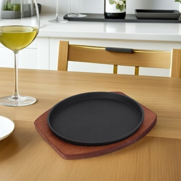 BRIGHTFUFU 1 Set Round Dinner Serving Tray Cast Iron Fajita Skillet For Restaurant Outdoor Cooking