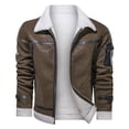 thumbnail image 3 of EGNMCR Vestes pour Hommes Manteau d'Hiver Vintage pour Homme à Col Rabattu Uni en Similicuir Haut, 3 of 8